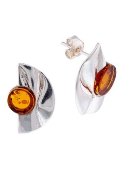 E123 - 429 -  Baltic Cognac Amber and sterling silver stud earrings