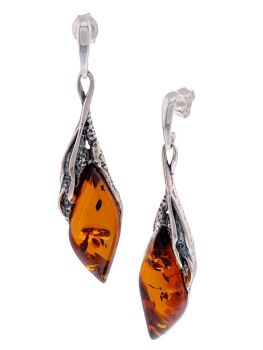E124 - 408 - Cognac Amber and sterling silver stud earrings