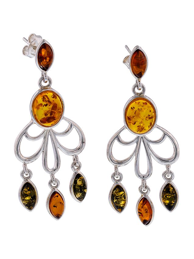 E126 - 410 - Multicolour Amber and sterling silver earrings.