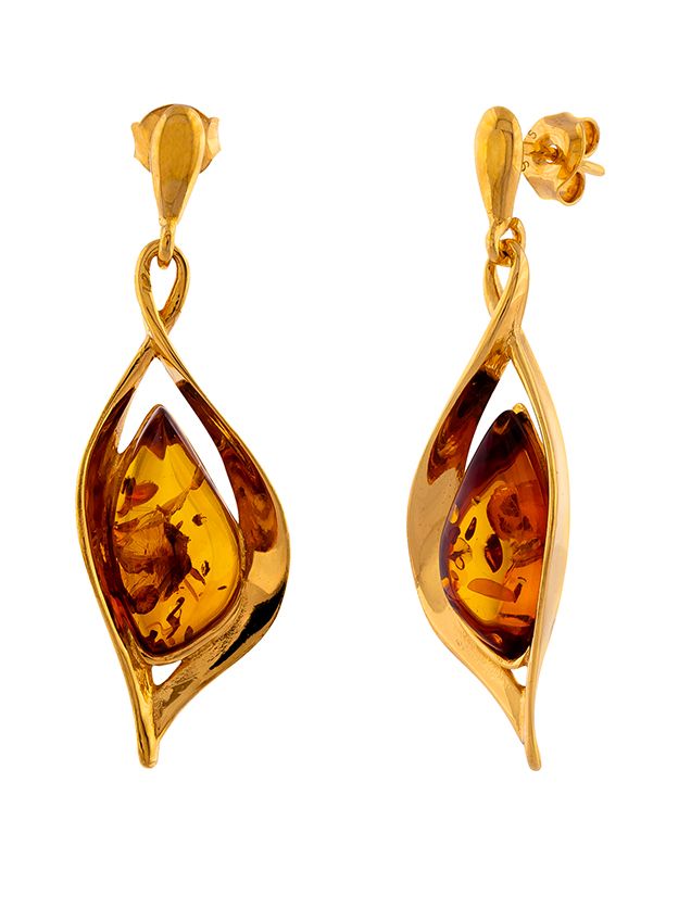 E127 - 441 - Cognac Amber and Gold plated silver earrings