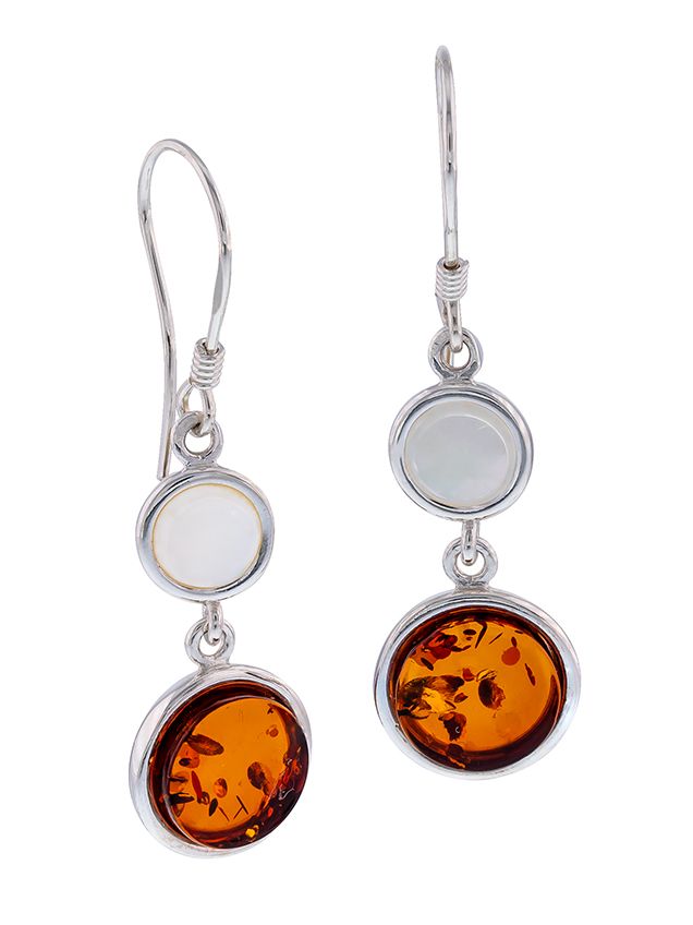E128 - 414 - Cognac Amber and Mother of Pearl earrings