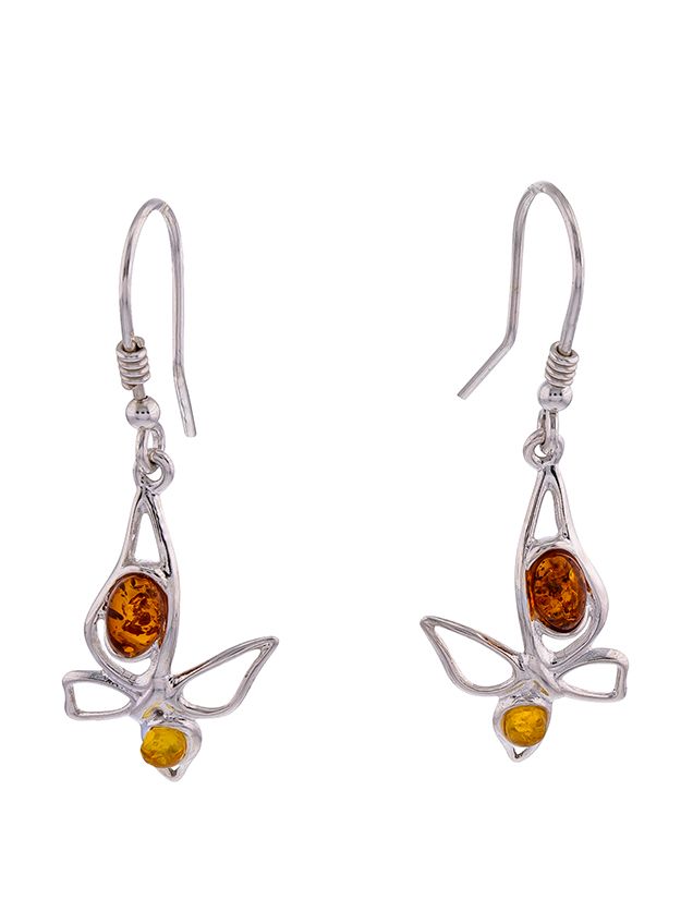 E120 - 435 - Multicolour amber and sterling silver earrings.