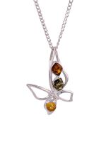 P108 - 240 - Multicolour amber and sterling silver butterfly pendant