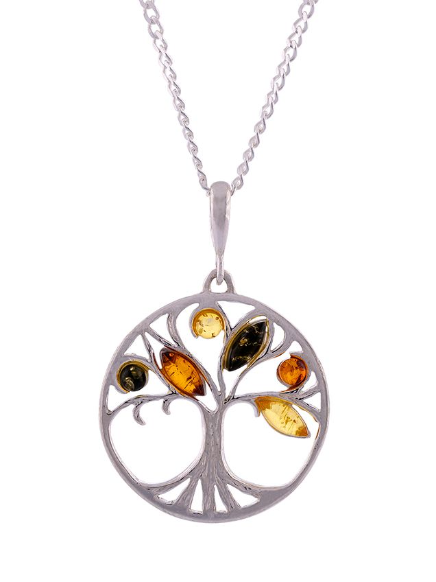 P110 - 222 - Multicolour Amber and sterling silver Tree pendant
