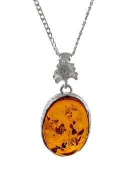 P112 - 243 - Cognac Amber and strlg silver pendant.