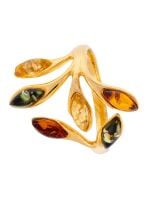 R018 - 504 - Multcolour Amber and gold plated silver ring.
