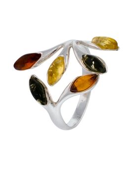 R019 - 507 -  Multcolour Amber and  silver ring.
