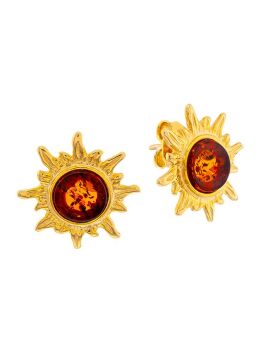 E130 - 409 - Amber and gold plated sunburst earrings