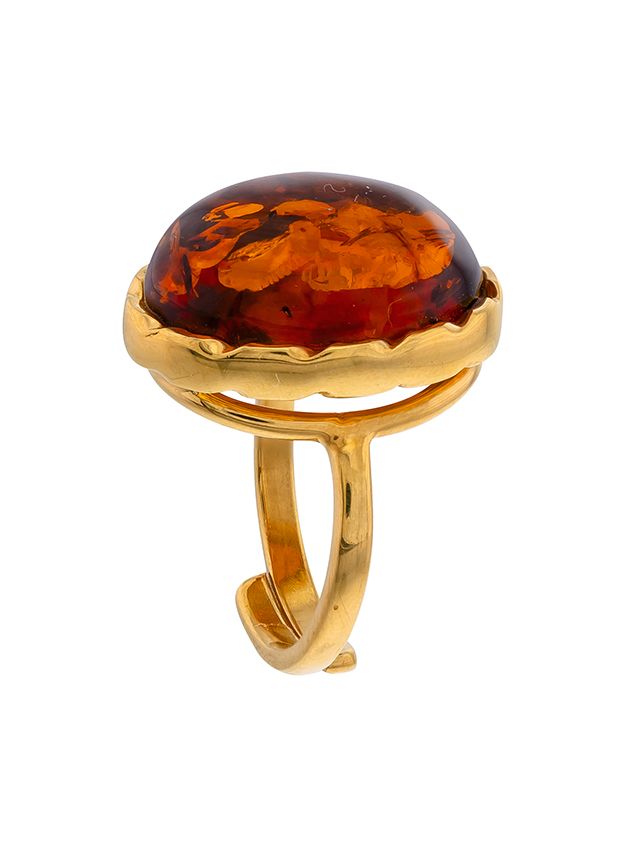 R020 - 508 - Amber and gold plated sterling silver ring.