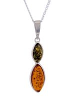 P120 - 219 - Green and Cognac Amber pendant set in silver