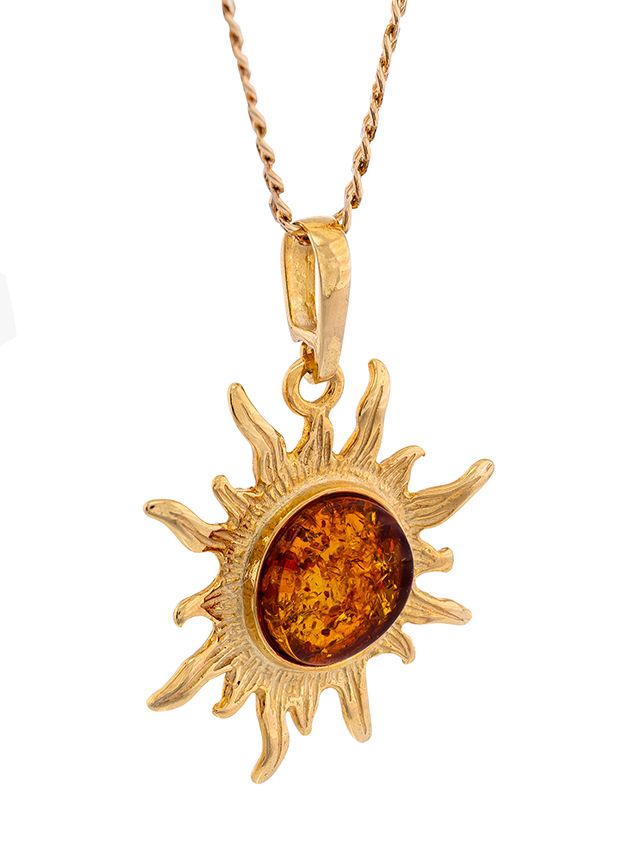 P119 - 203 - Amber and gold plated silver sunburst pendant