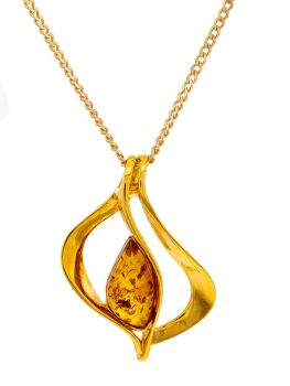 P126 - 239 - Cognac amber scandi style pendant set in gold plated sterling silver.