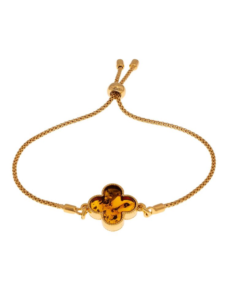D039 - 321 - Cognac Amber and gold plated silver bracelet.