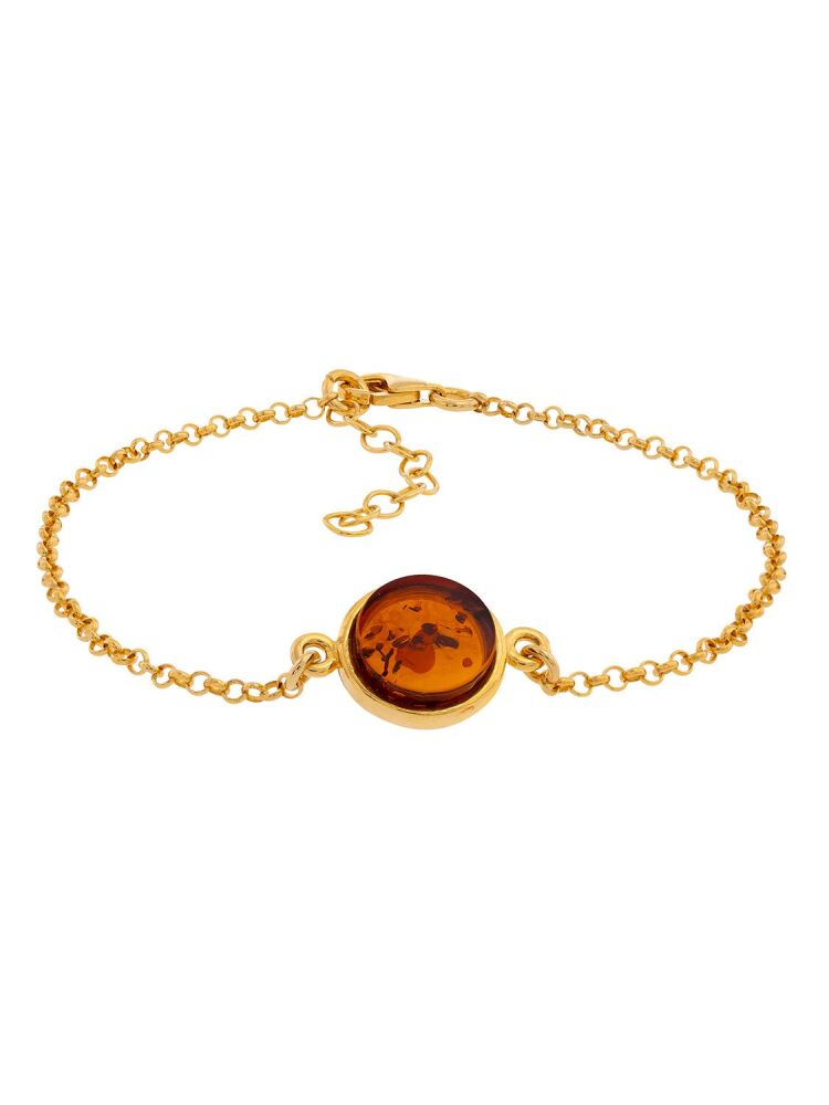 D040 - 305 - Cognac Amber gold plated silver chain bracelet.
