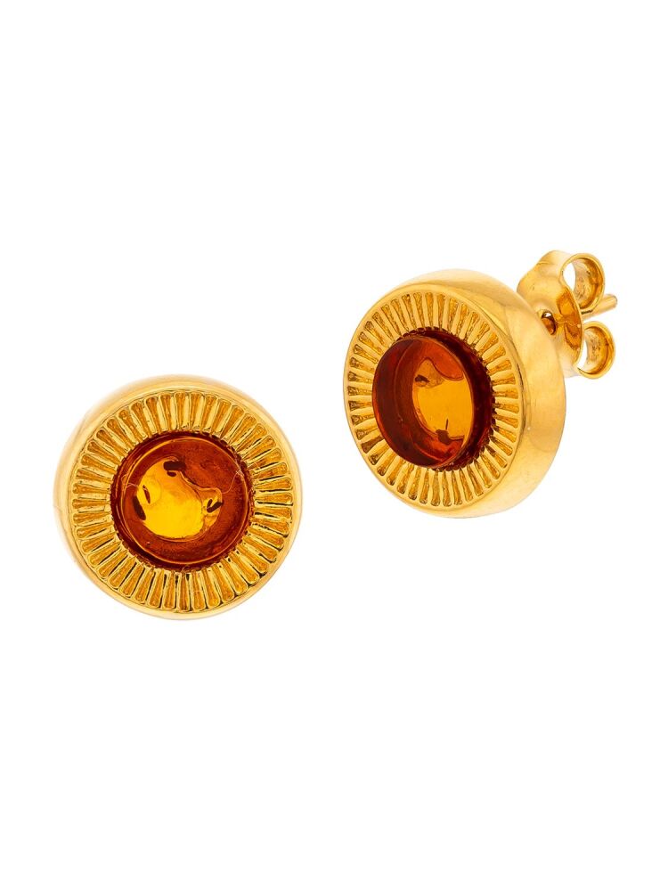 E133 - 442 - Cognac Amber and gold plated earrings.