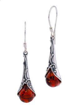 E135 - 432 Cognac Amber & silver earrings