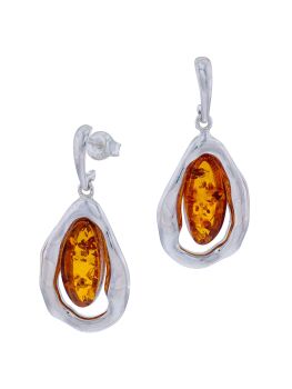 E138 - 421 - Amber Scandi style silver drop earrings