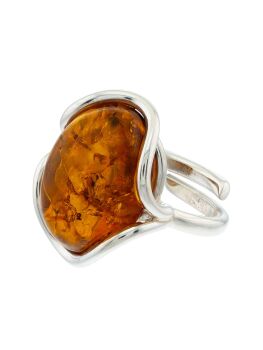 R021 - 509 - Cognac Amber oval  ring set in sterlling silver