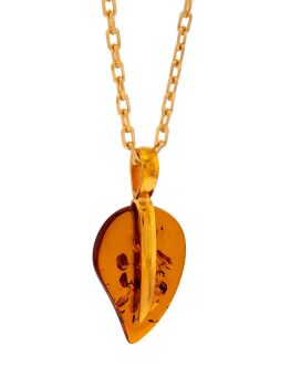 P128 - 237 - Cognac Amber and gold plated  silver Leaf style pendant