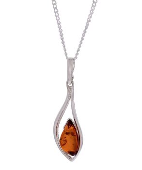 P130 - 252 - Cognac Amber silver contemporary pendant