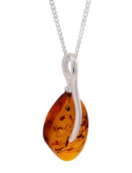 P131 - 251 - Cognac Amber and sterling silver free form pendant