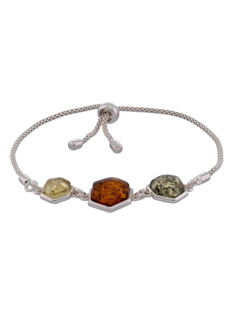 D042 - 323 -Multicolour Baltic Amber and sterling silver slider bracelet