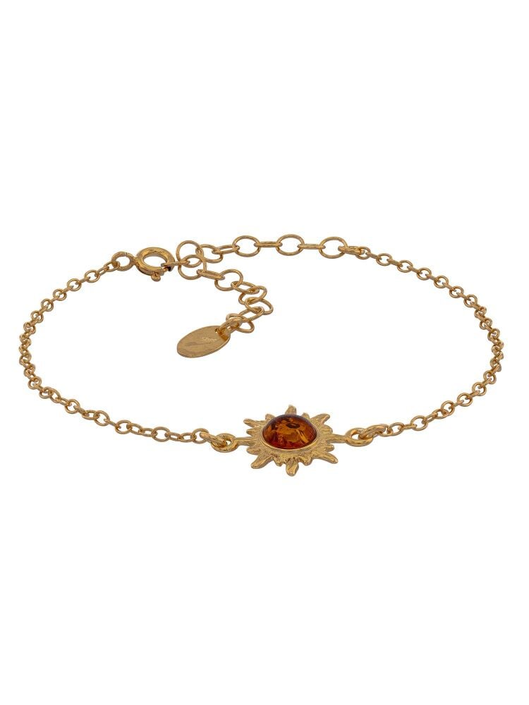 D043 - 322 - Cognac Amber and gold plated silver Sunburst chain bracelet