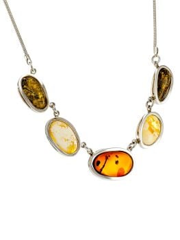 N035 - Unique 5 stone Multicolour Amber Silver Necklace