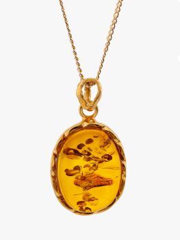 P117 - 226 - Cognac Amber pendant set in gold plated silver.
