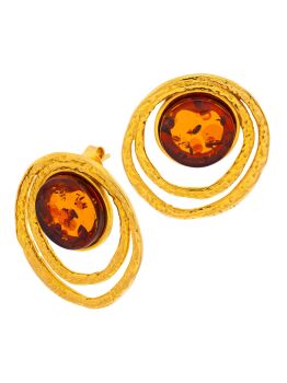 E146-411 Amber and textured gold plated silver earrings.