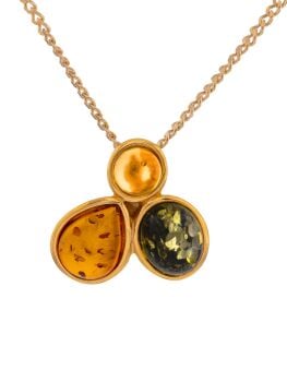 P135-208 Baltic Multicolour Amber 3 stone gold plated silver pendant