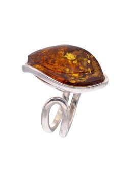 R022-510 Baltic Amber marquise cut adjustable ring set in sterling silver
