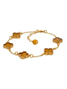 D044-303  Amber and gold plated silver clover style chain bracelet