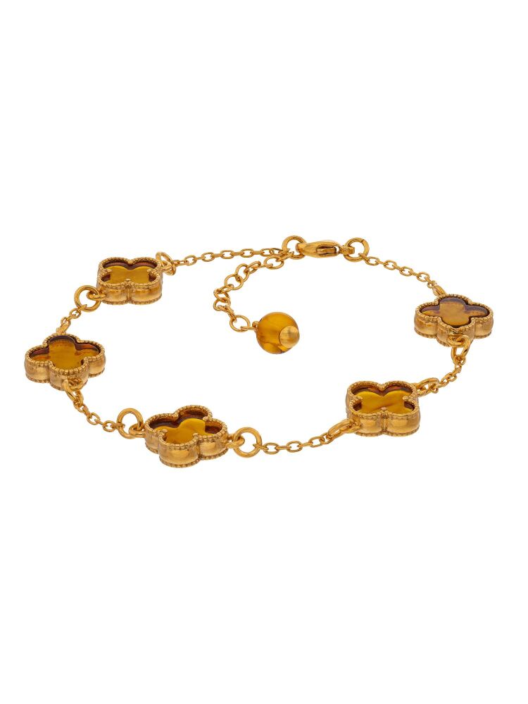 D044-303  Amber and gold plated silver clover style chain bracelet