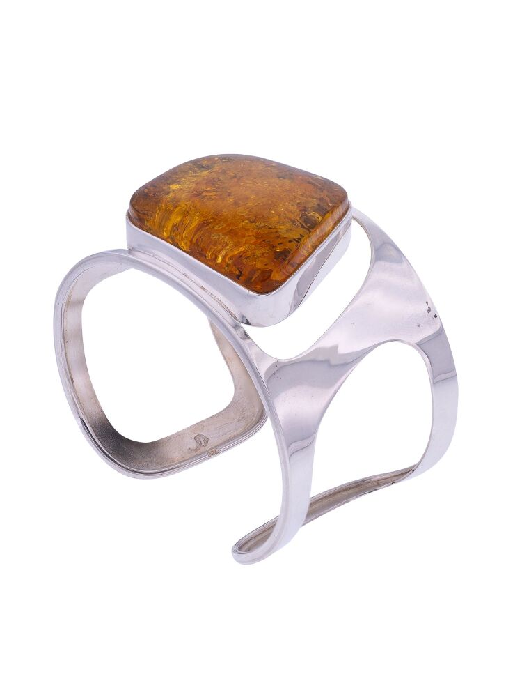D046 - Unique free form Amber and sterling silver cuff bangle