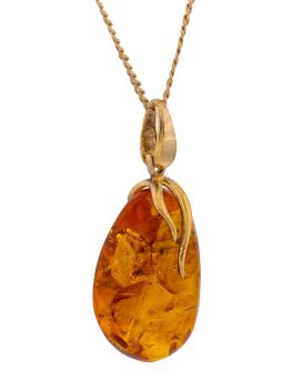 P143 - Cognac Amber Gold Pear Unique Pendant