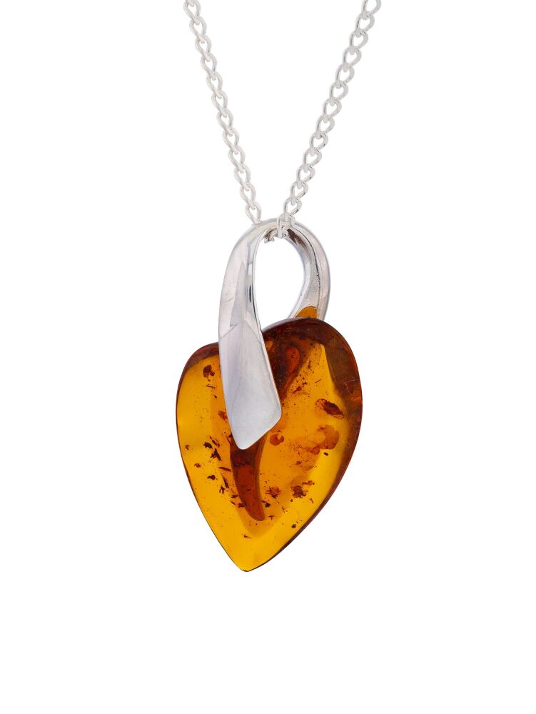 P145 - Cognac Amber Heart Silver pendant