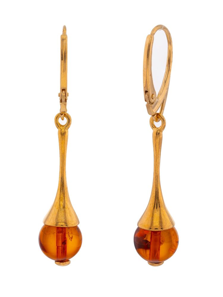 E151 - Amber and gold plated silver ball drop earrings