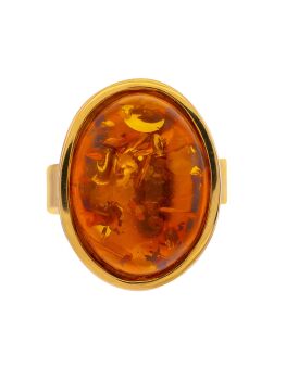 R023 - Oval Amber and gold plated sterling silver ring