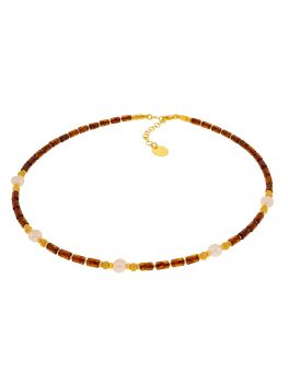 M016 - 229 Baltic Cognac Amber,  pearl and gold plated silver beads necklace with extender chain.