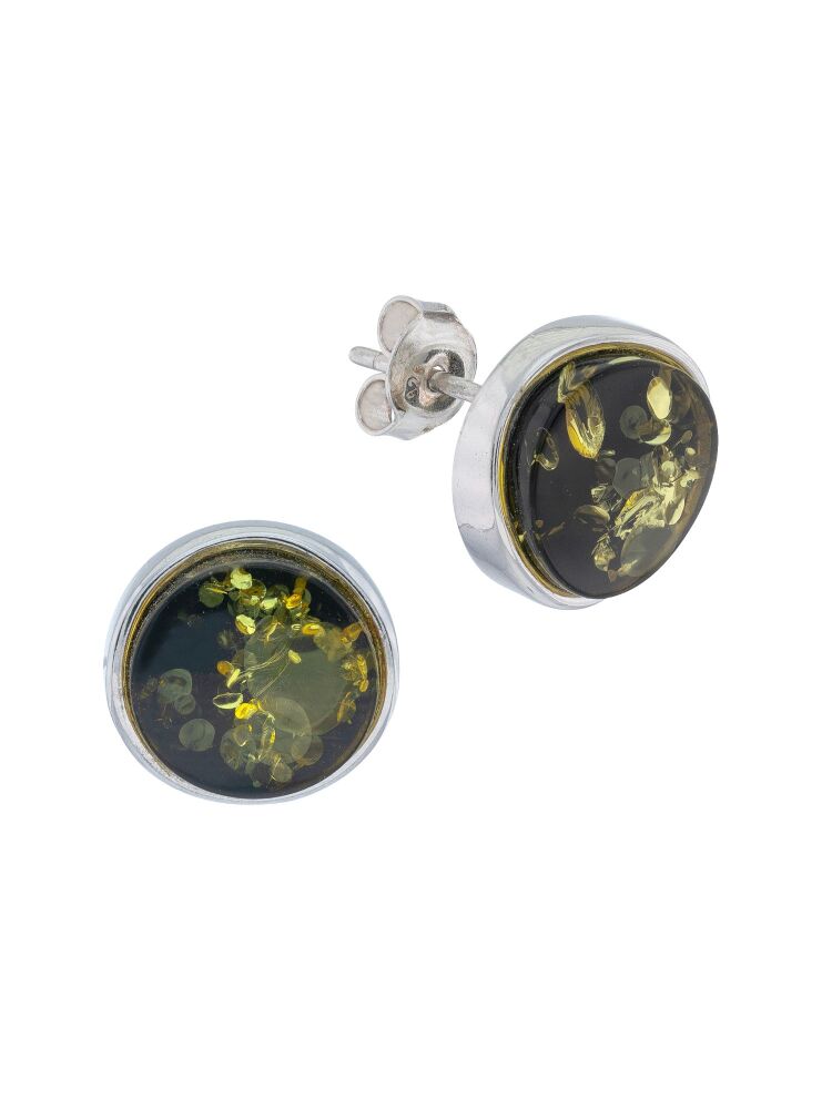 F031 - 473 - Green Amber Stud Earrings
