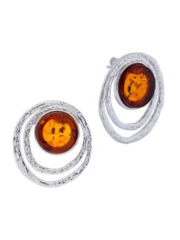 E155 - 456 Cognac Amber and textured silver statement earrings