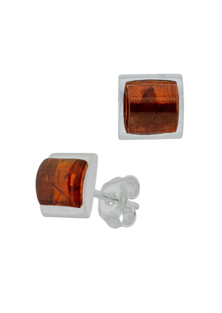 E156 - 417 Baltic square cut amber and sterling silver stud earrings