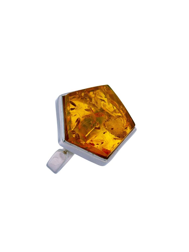R026 - 502 Baltic Cognac Amber hexagonal shape ring set in sterling silver