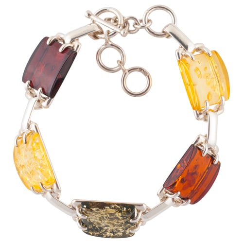 Multicoloured Amber And Silver Segment Bracelet