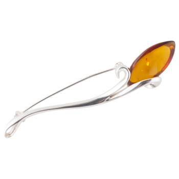 Iris Shaped Amber and Silver Brooch