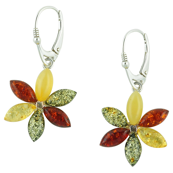 Multi Coloured Flower Design Drop Earrings