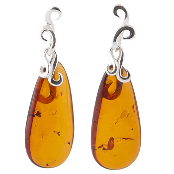Oval-Pear Shaped Amber Drop Earrings