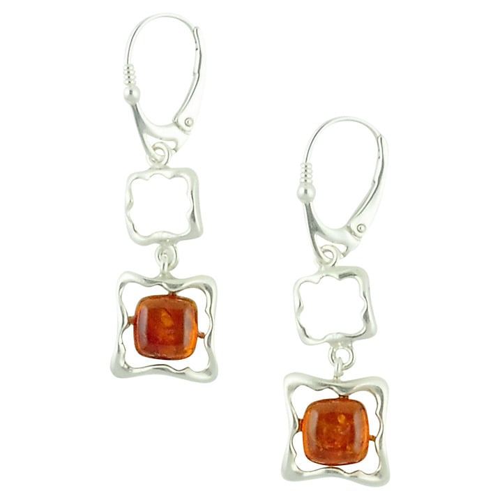 Square Frame Style Amber and Silver Earrings