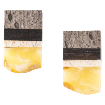 Wooden Amber Stud Earrings